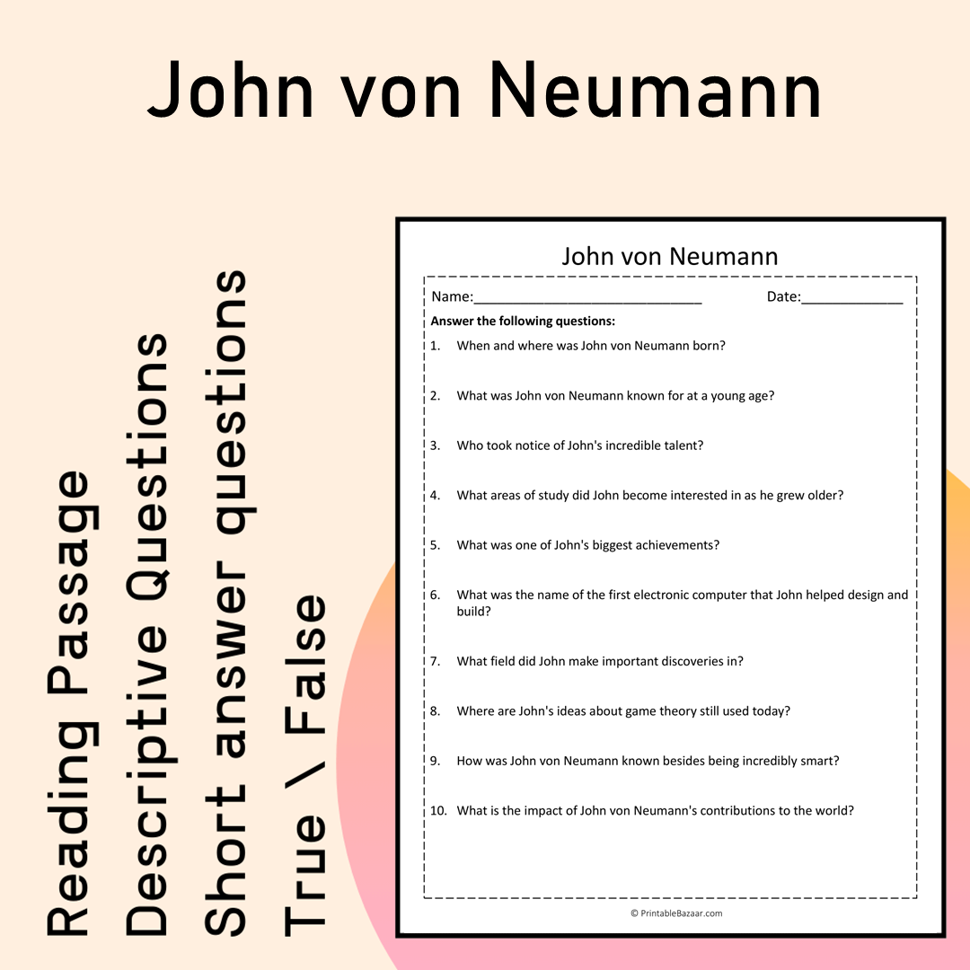 John von Neumann | Reading Comprehension Passage Printable Activity