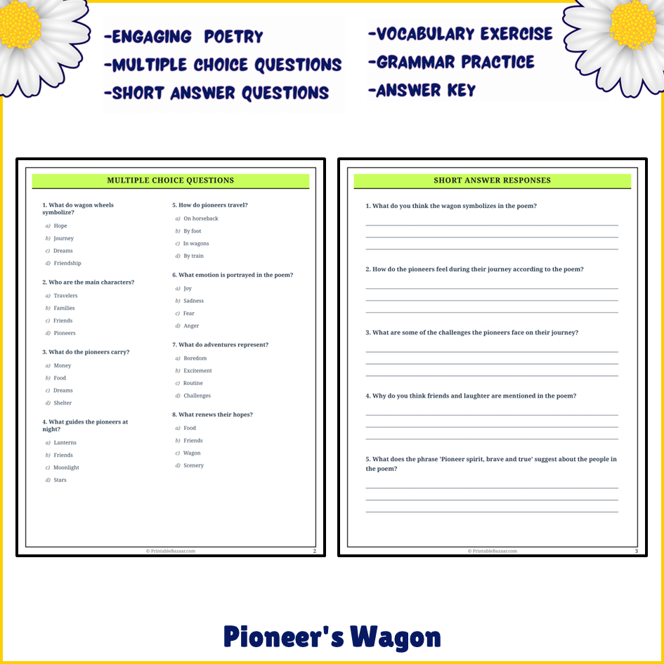 Pioneer's Wagon | Poem Grammar Worksheet Printable Activity