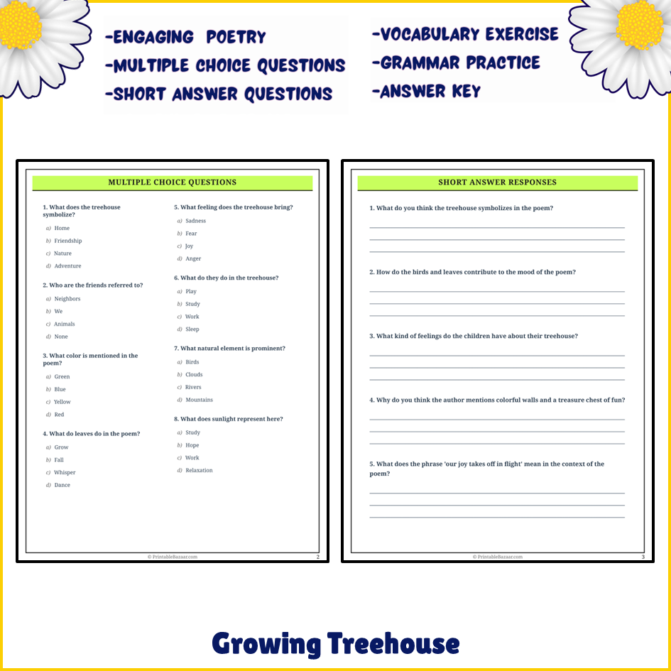 Growing Treehouse | Poem Grammar Worksheet Printable Activity