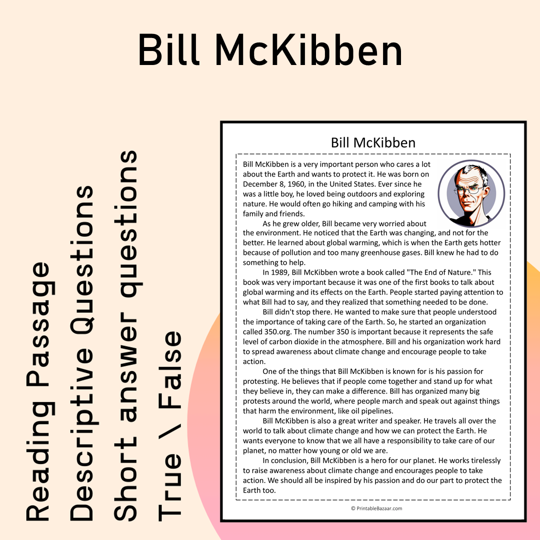 Bill McKibben | Reading Comprehension Passage Printable Activity