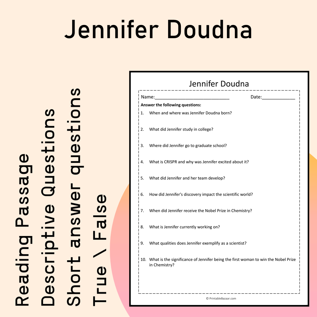 Jennifer Doudna | Reading Comprehension Passage Printable Activity