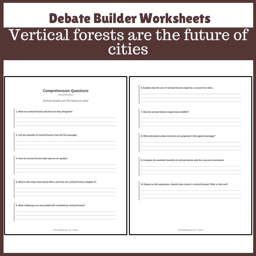 Vertical forests are the future of cities | Favour and Against Worksheet Printable Activity