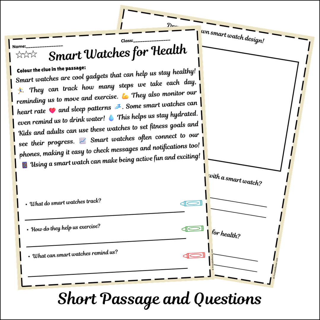 Smart Watches for Health | Short Reading Comprehension Creative Worksheet