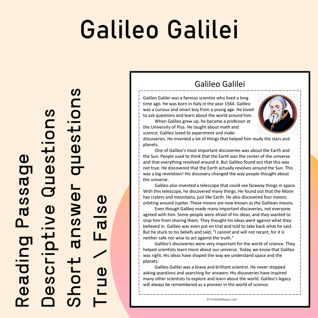 Galileo Galilei | Reading Comprehension Passage Printable Activity
