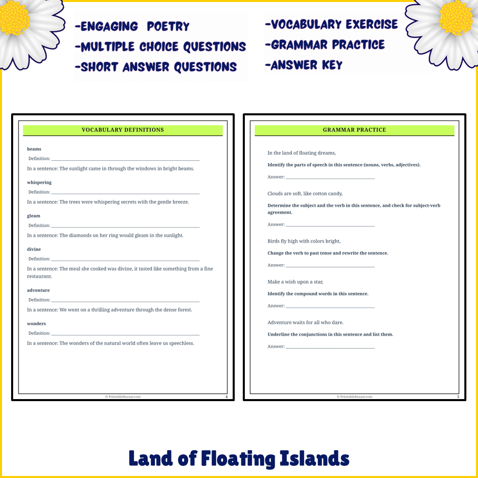 Land of Floating Islands | Poem Grammar Worksheet Printable Activity
