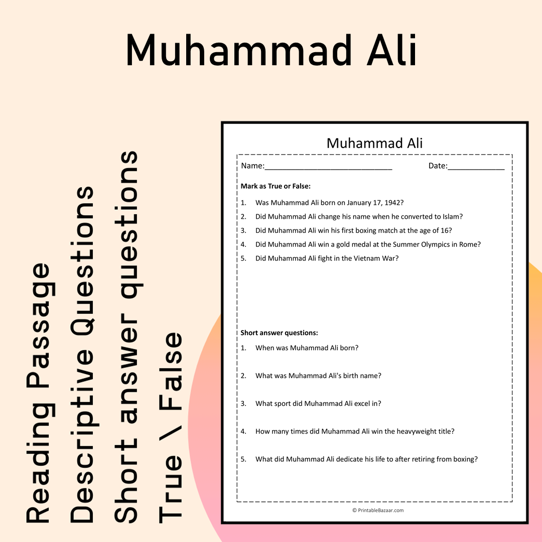 Muhammad Ali | Reading Comprehension Passage Printable Activity