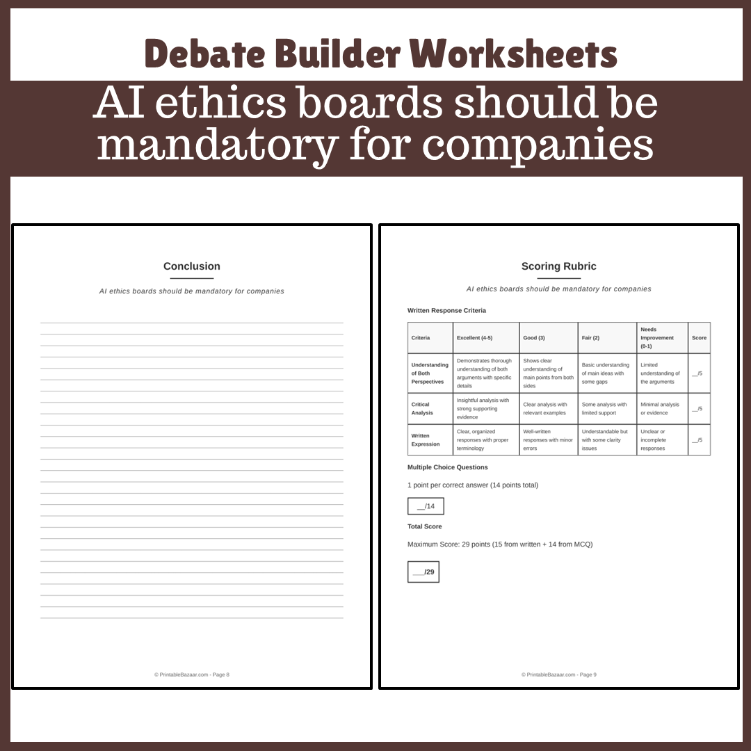 AI ethics boards should be mandatory for companies | Favour and Against Worksheet Printable Activity