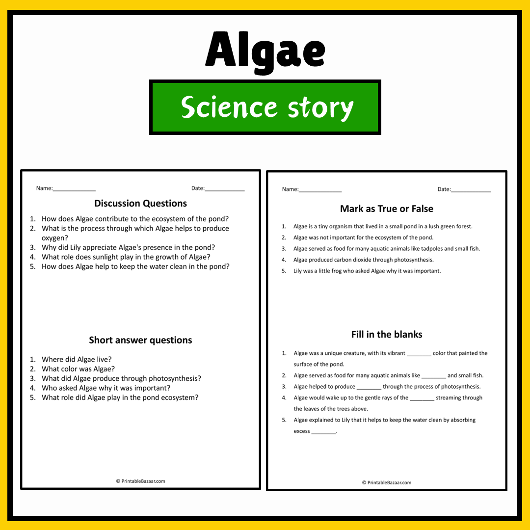 Algae | Science Story Reading Comprehension Activity
