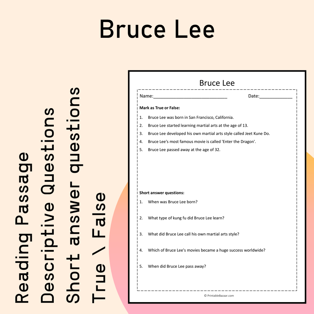 Bruce Lee | Reading Comprehension Passage Printable Activity