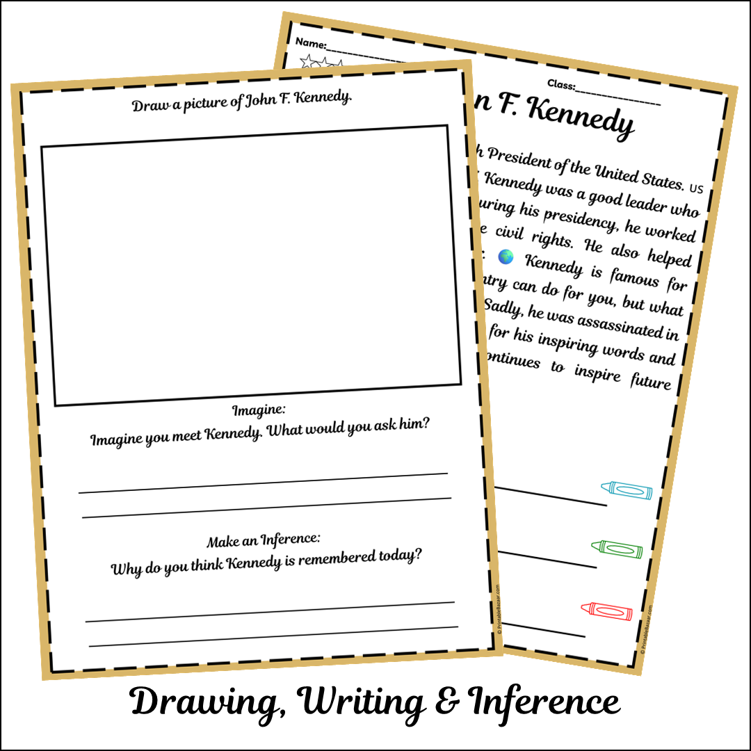 John F. Kennedy | Short Reading Comprehension Creative Worksheet
