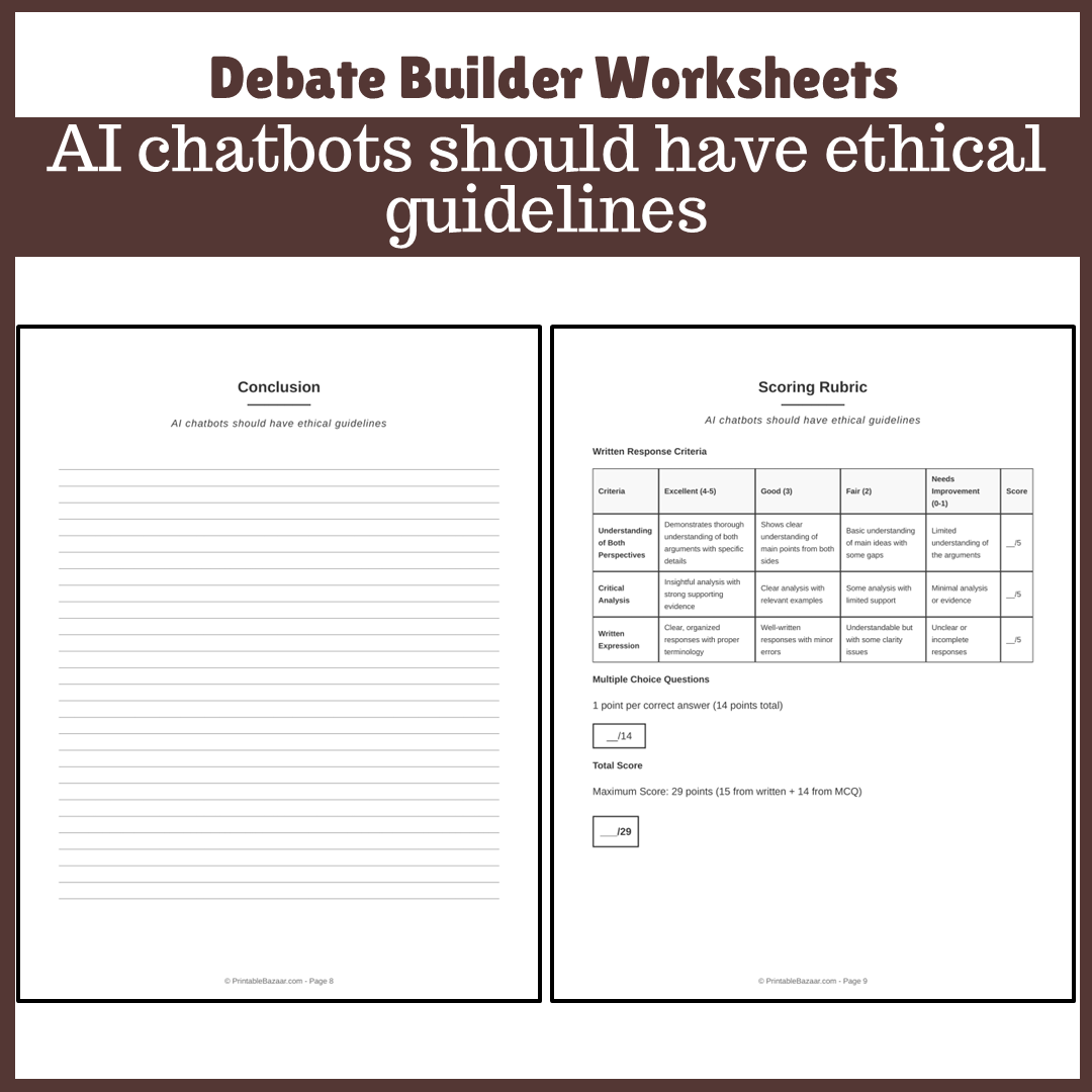 AI chatbots should have ethical guidelines | Favour and Against Worksheet Printable Activity