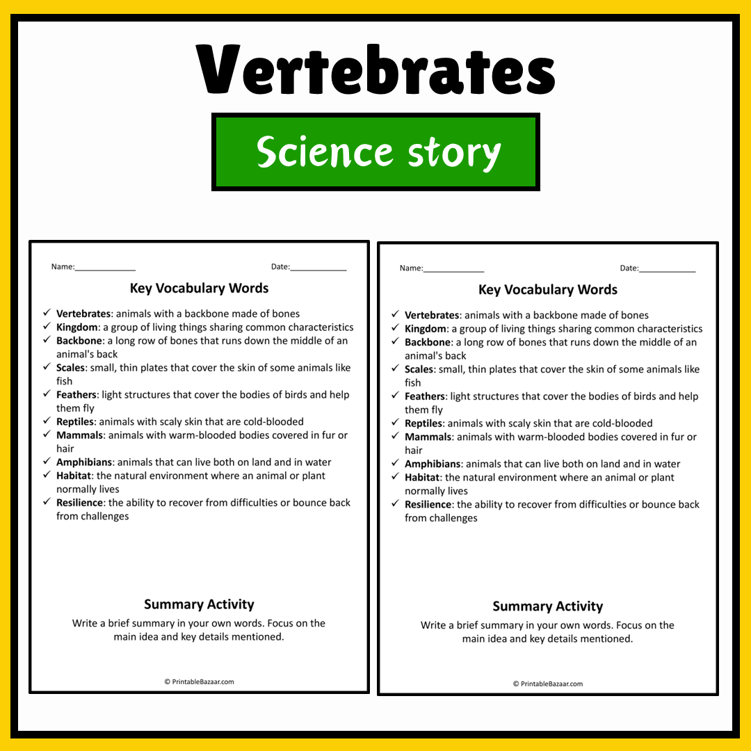 Vertebrates | Science Story Reading Comprehension Activity