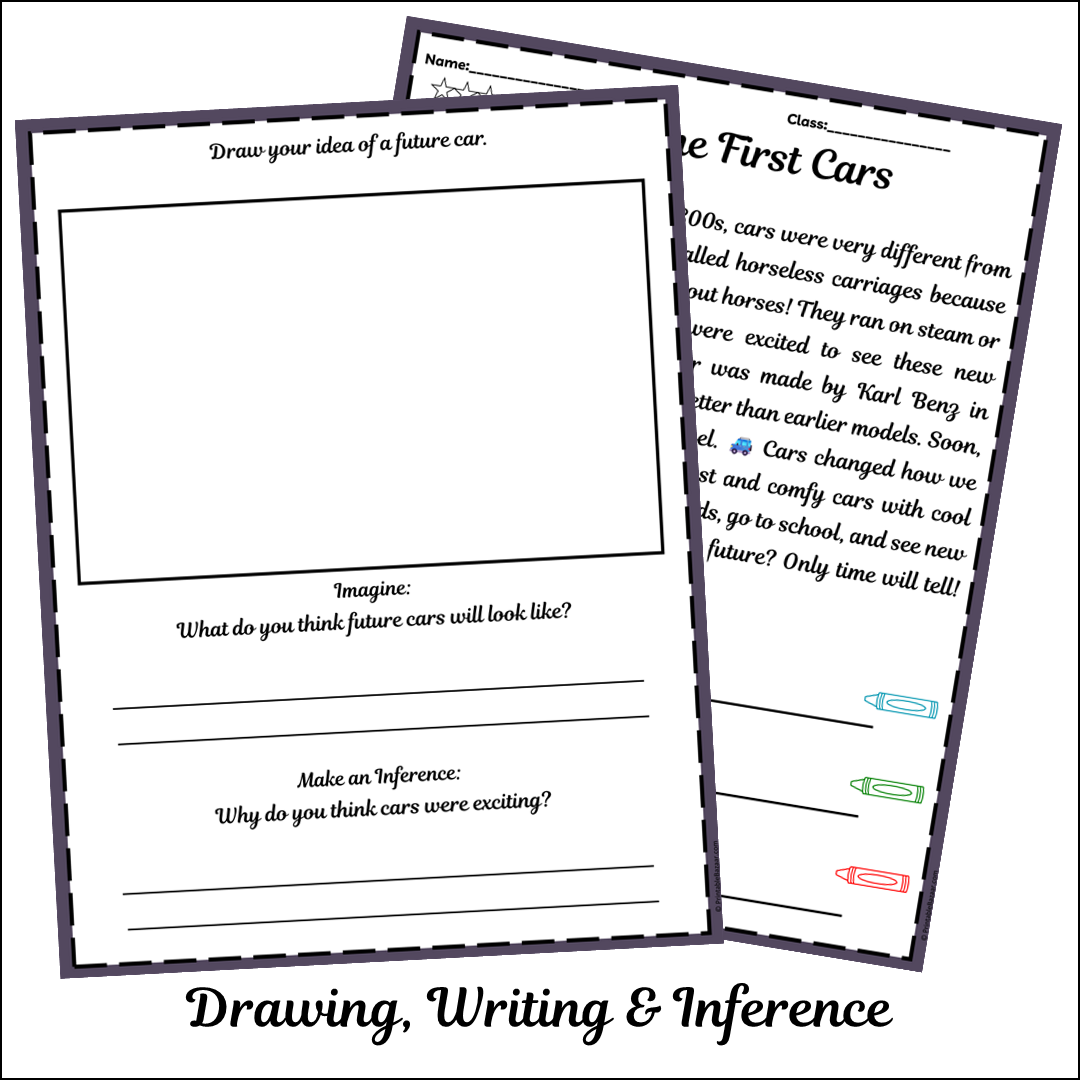 The First Cars | Short Reading Comprehension Creative Worksheet