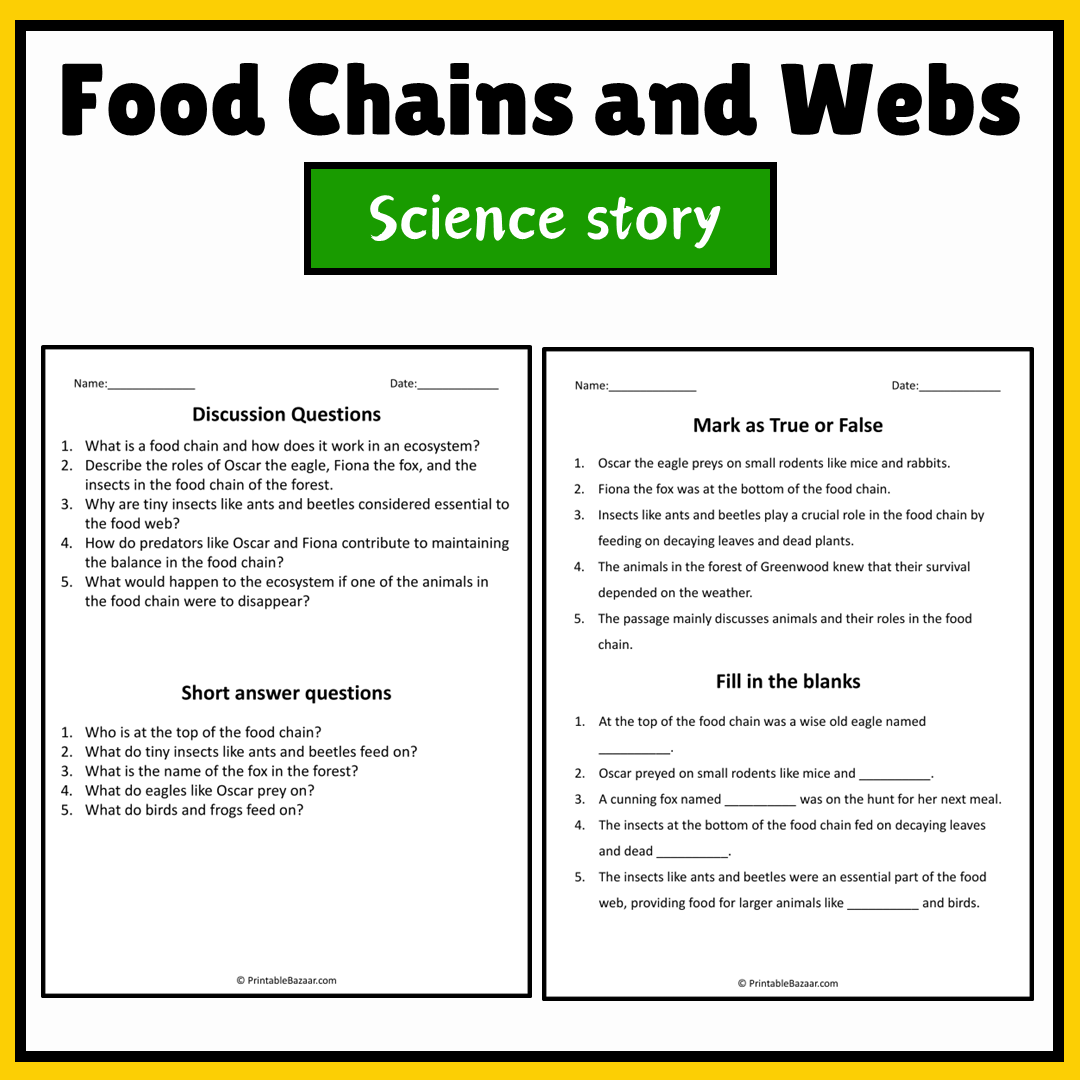 Food Chains and Webs | Science Story Reading Comprehension Activity