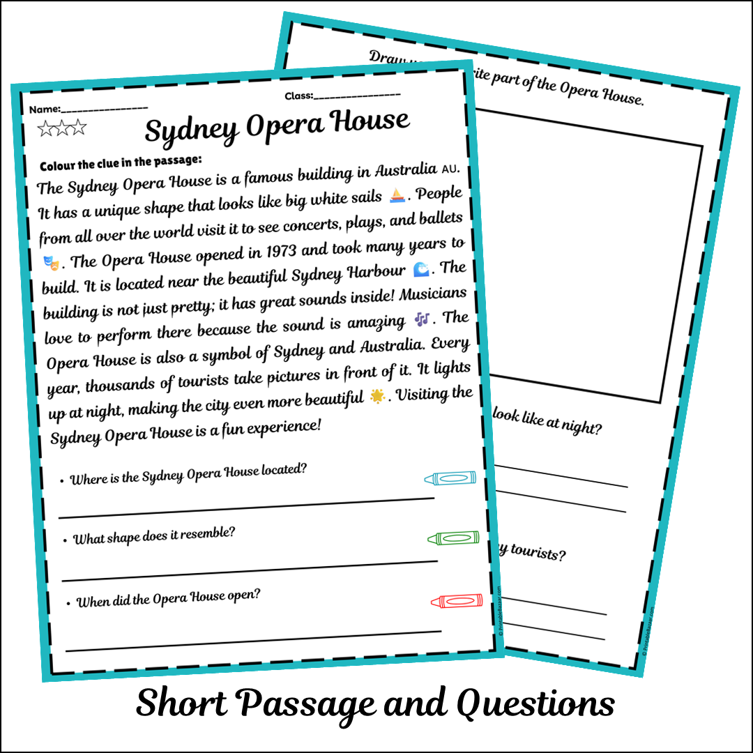 Sydney Opera House | Short Reading Comprehension Creative Worksheet