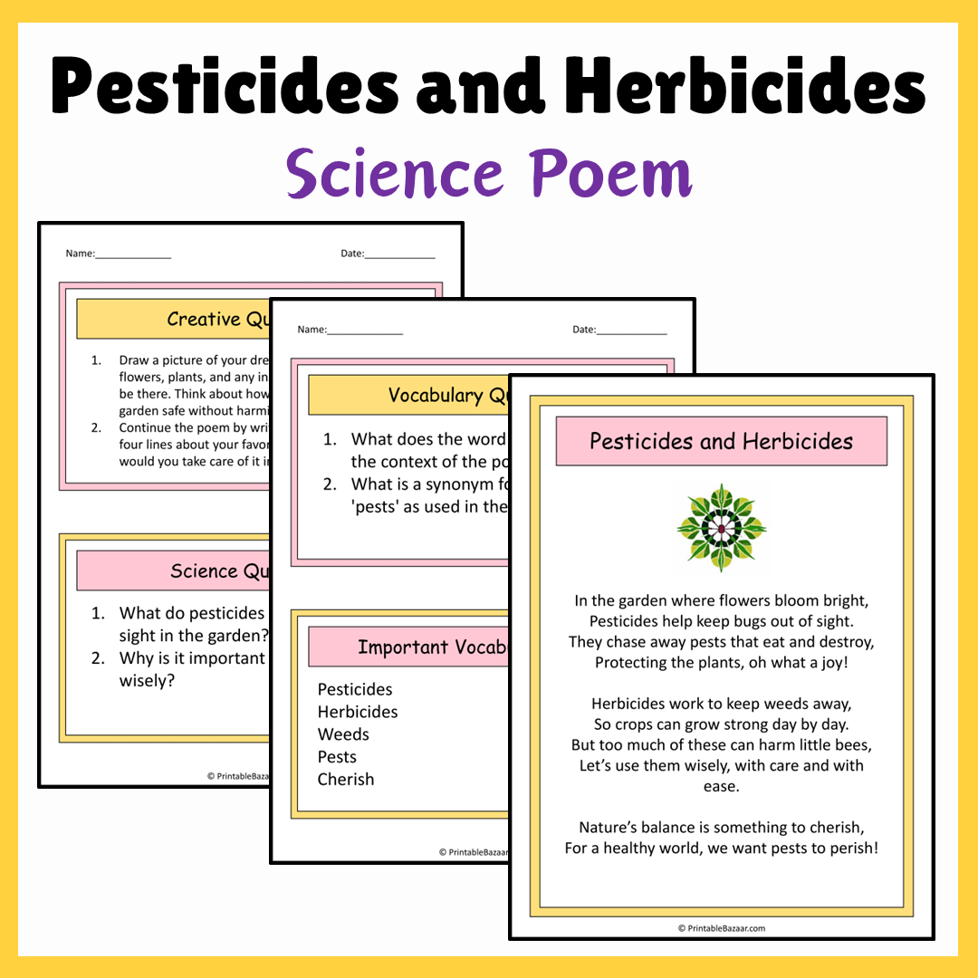 Pesticides and Herbicides | Science Poem Reading Comprehension Activity