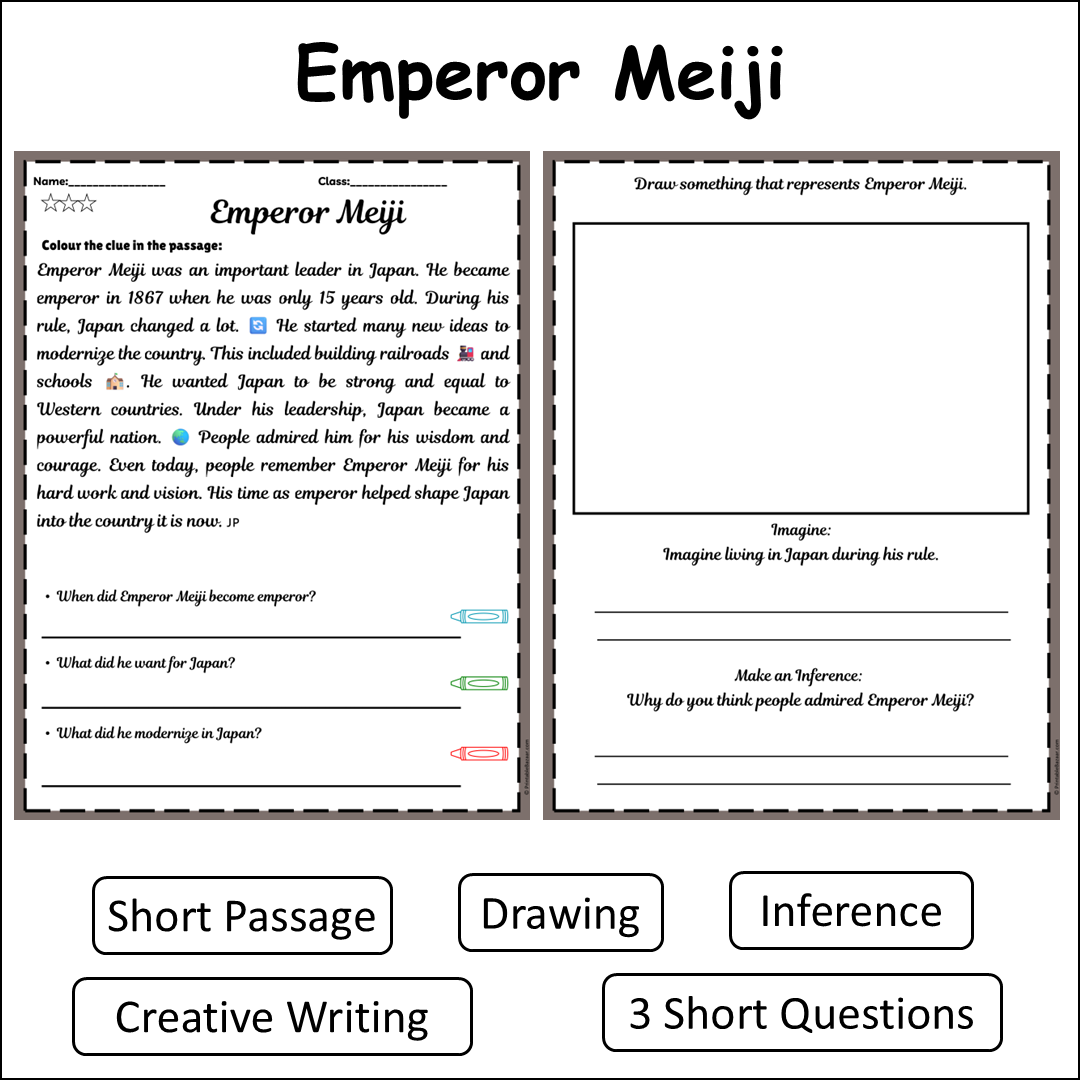Emperor Meiji | Short Reading Comprehension Creative Worksheet