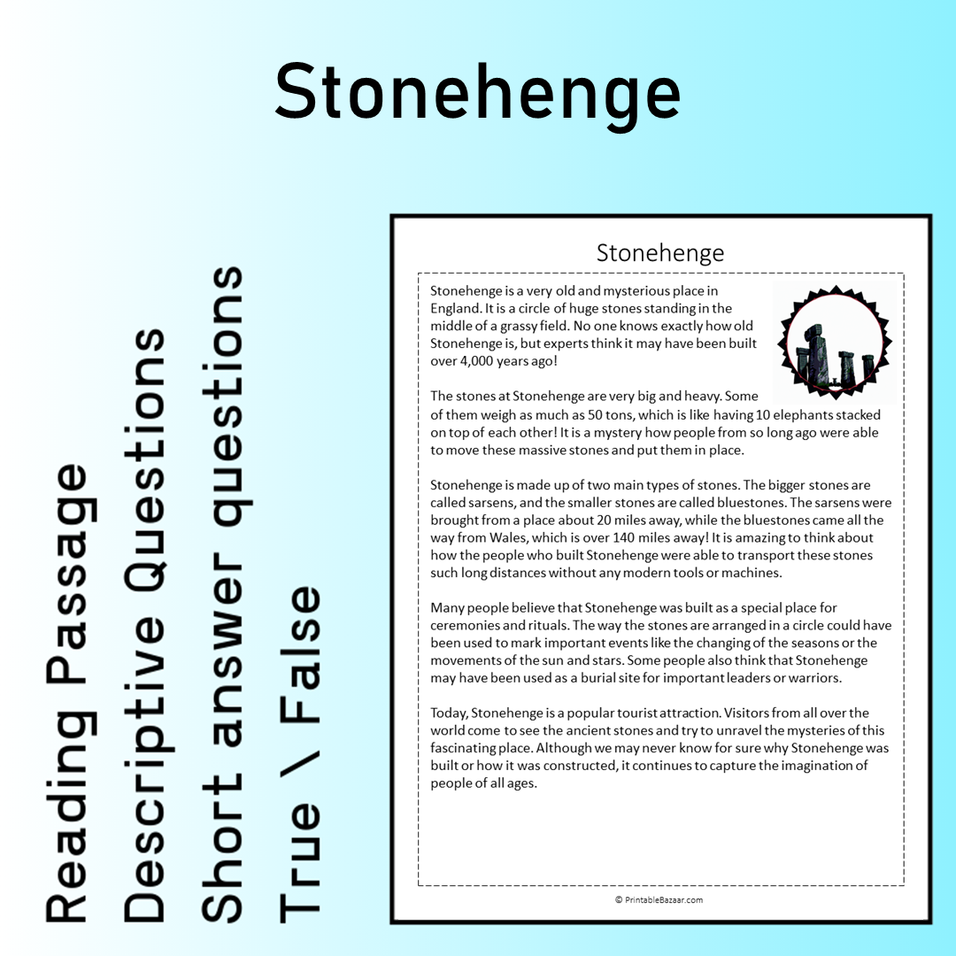Stonehenge | Reading Comprehension Passage Printable Worksheet