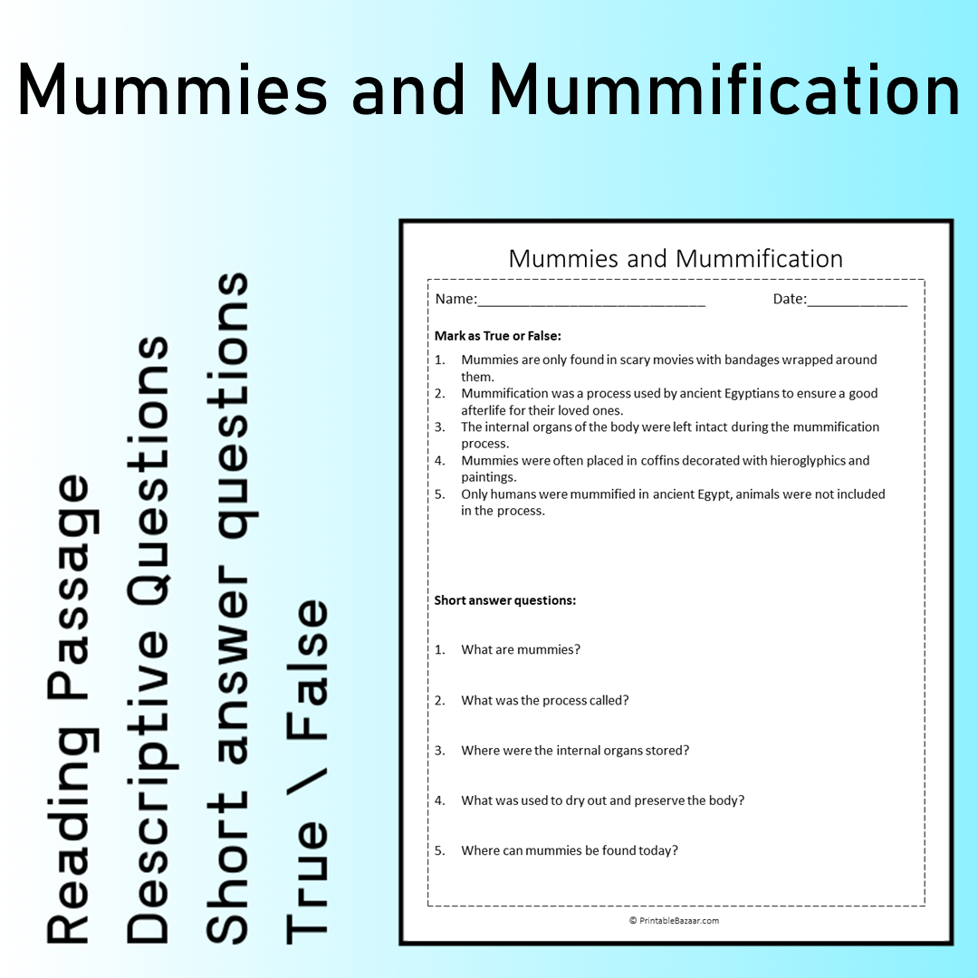 Mummies and Mummification | Reading Comprehension Passage Printable Worksheet