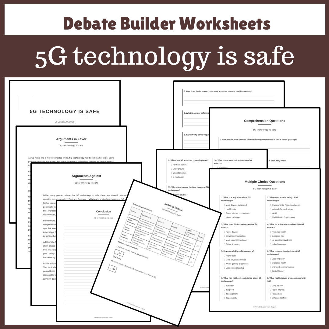 5G technology is safe | Favour and Against Worksheet Printable Activity