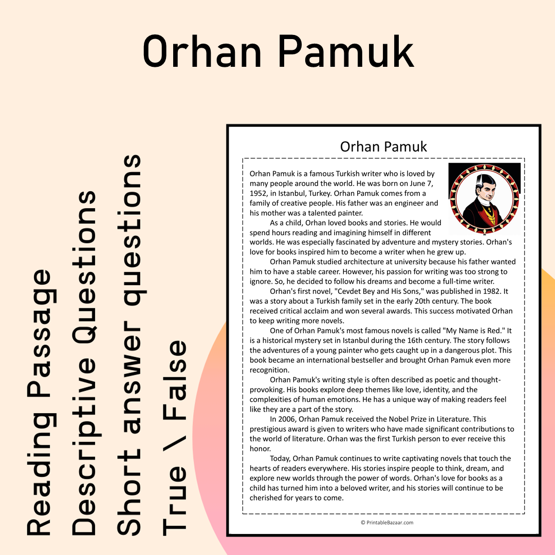 Orhan Pamuk | Reading Comprehension Passage Printable Activity