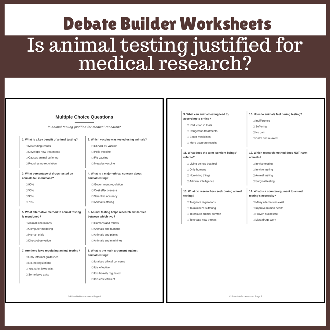 Is animal testing justified for medical research? | Favour and Against Worksheet Printable Activity
