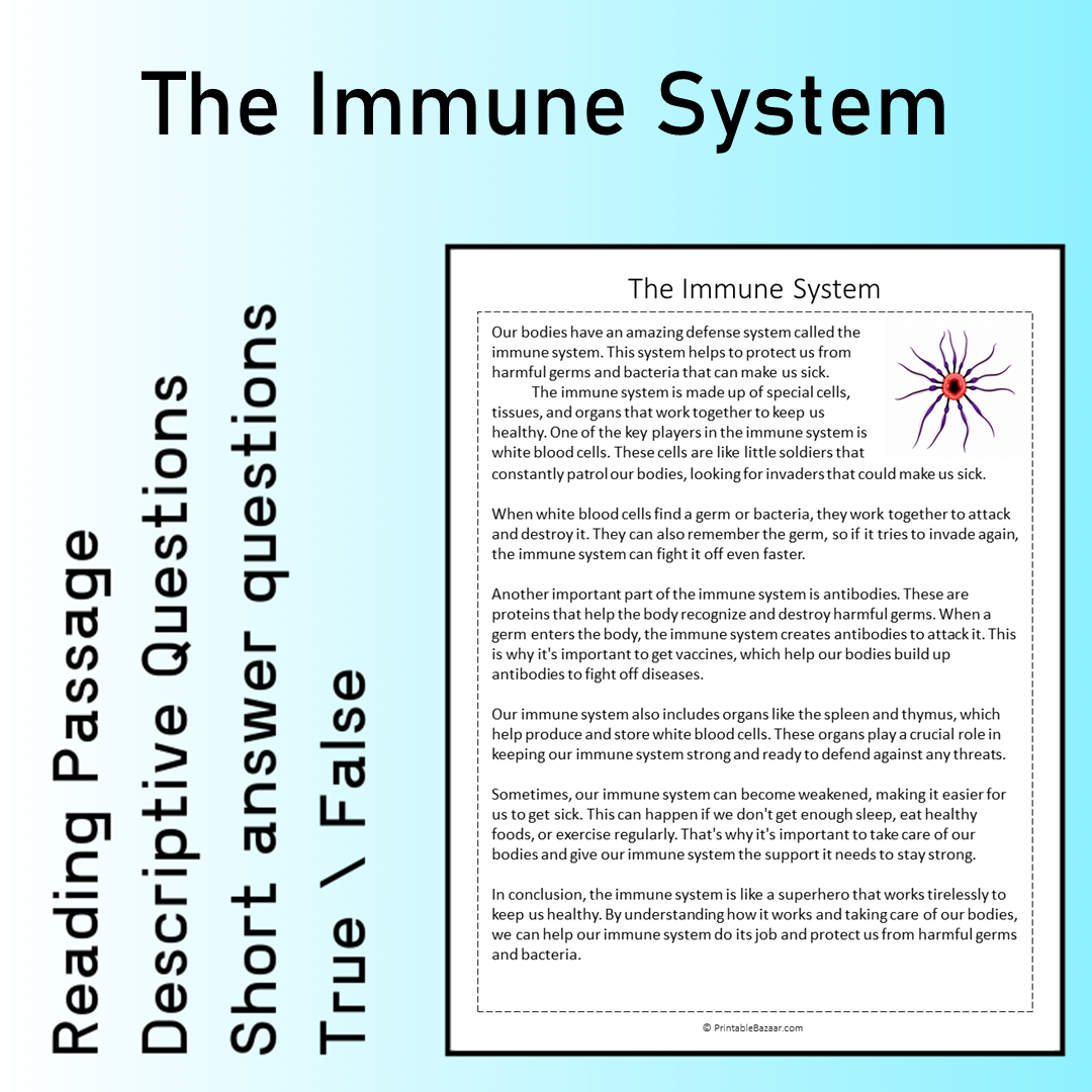 The Immune System | Reading Comprehension Passage Printable Worksheet