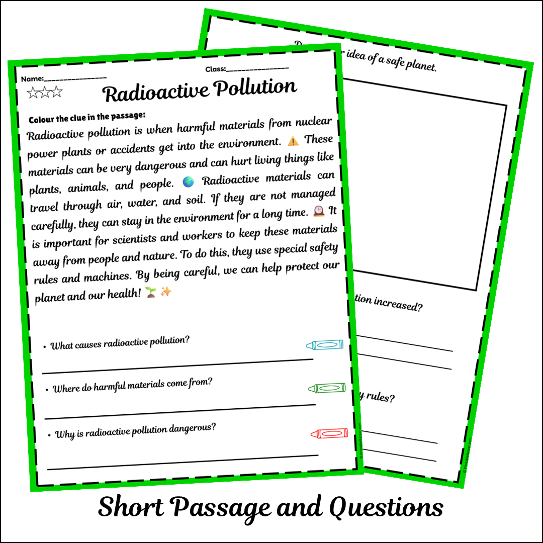 Radioactive Pollution | Short Reading Comprehension Creative Worksheet