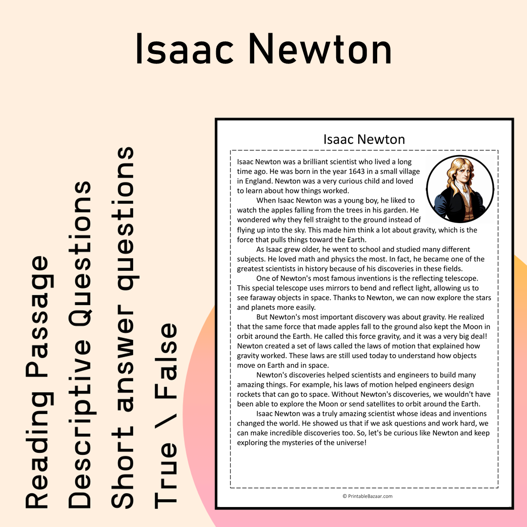 Isaac Newton | Reading Comprehension Passage Printable Activity