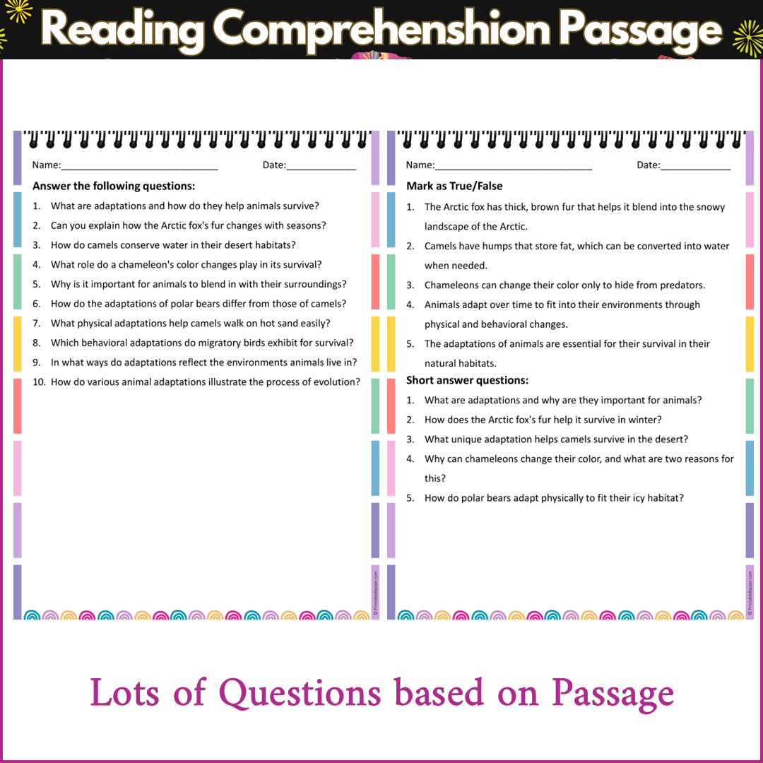 Animal Adaptations | Reading Comprehension Passage and Questions