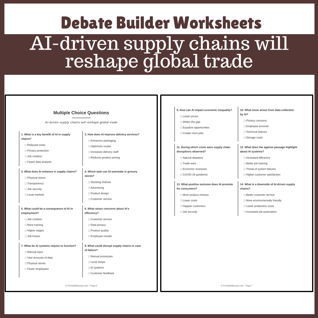 AI-driven supply chains will reshape global trade | Favour and Against Worksheet Printable Activity