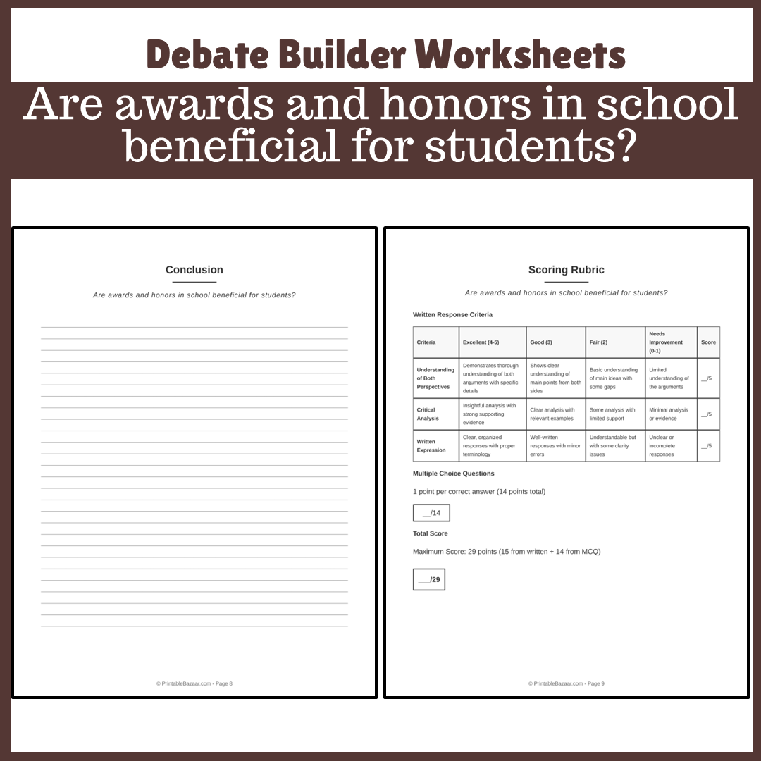 Are awards and honors in school beneficial for students? | Favour and Against Worksheet Printable Activity
