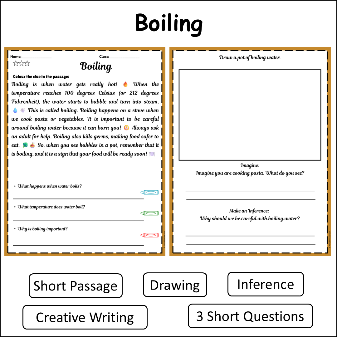 Boiling | Short Reading Comprehension Creative Worksheet