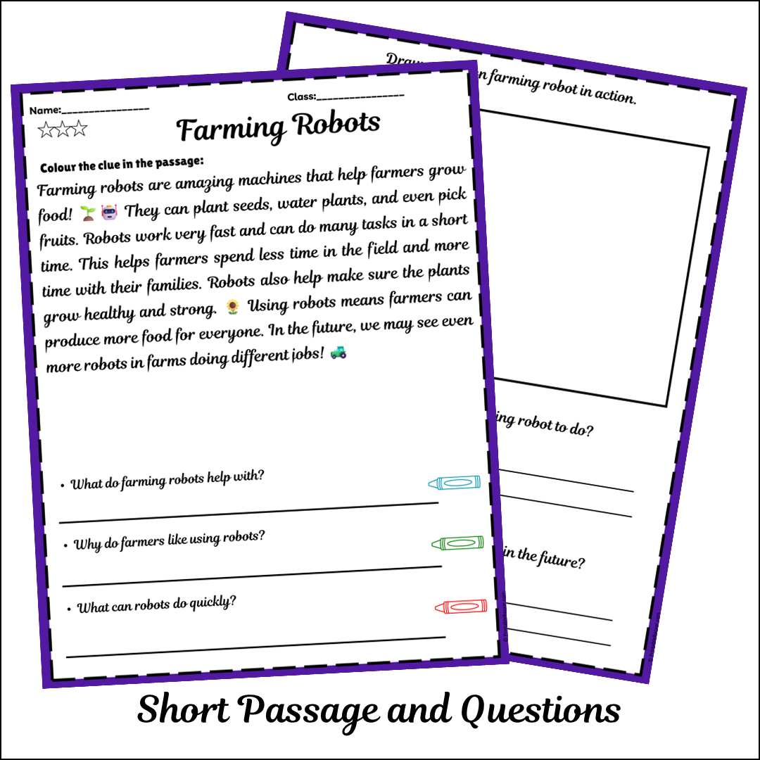 Farming Robots | Short Reading Comprehension Creative Worksheet
