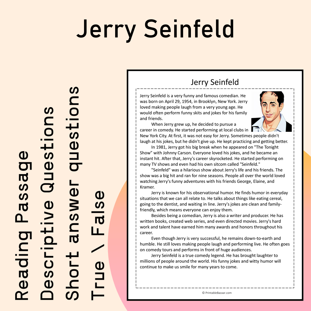 Jerry Seinfeld | Reading Comprehension Passage Printable Activity