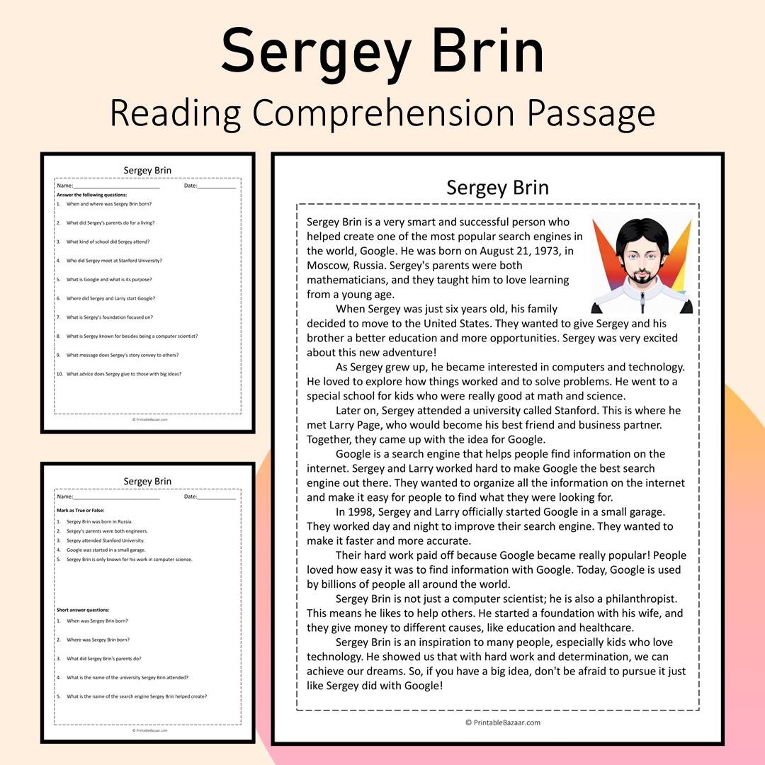 Sergey Brin | Reading Comprehension Passage Printable Activity