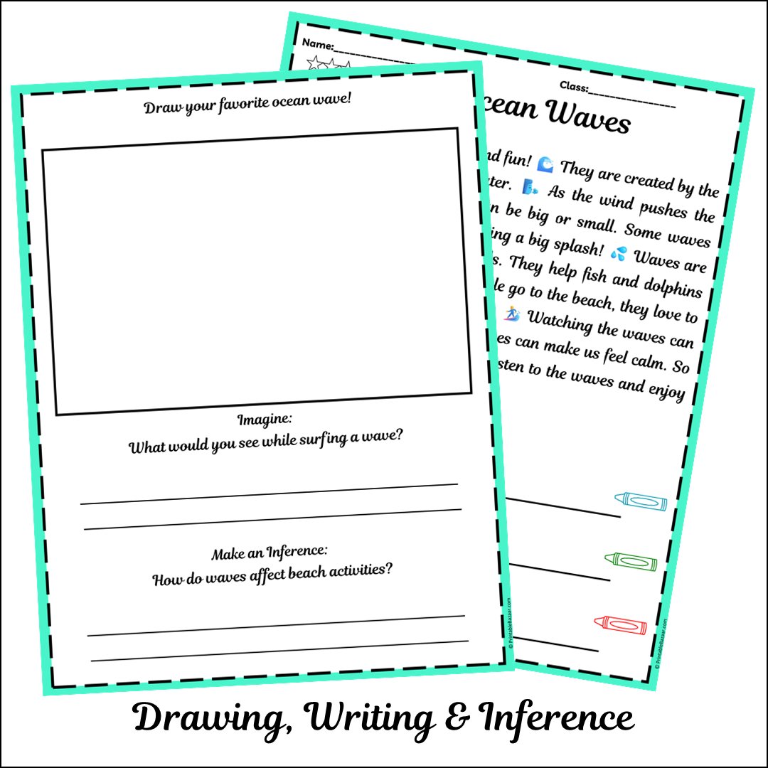 Ocean Waves | Short Reading Comprehension Creative Worksheet