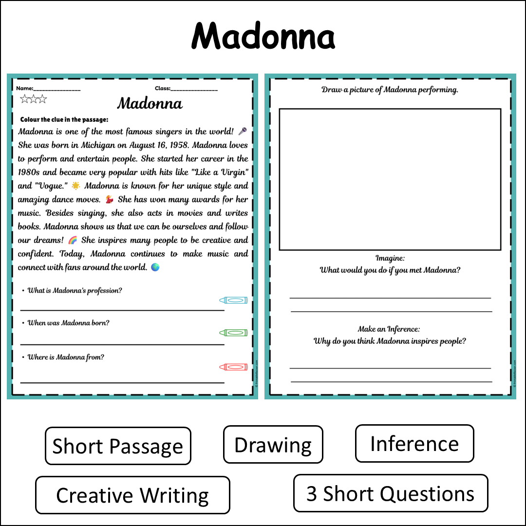 Madonna | Short Reading Comprehension Creative Worksheet