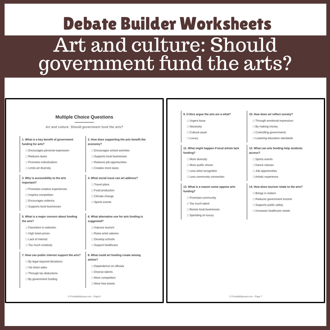Art and culture: Should government fund the arts? | Favour and Against Worksheet Printable Activity