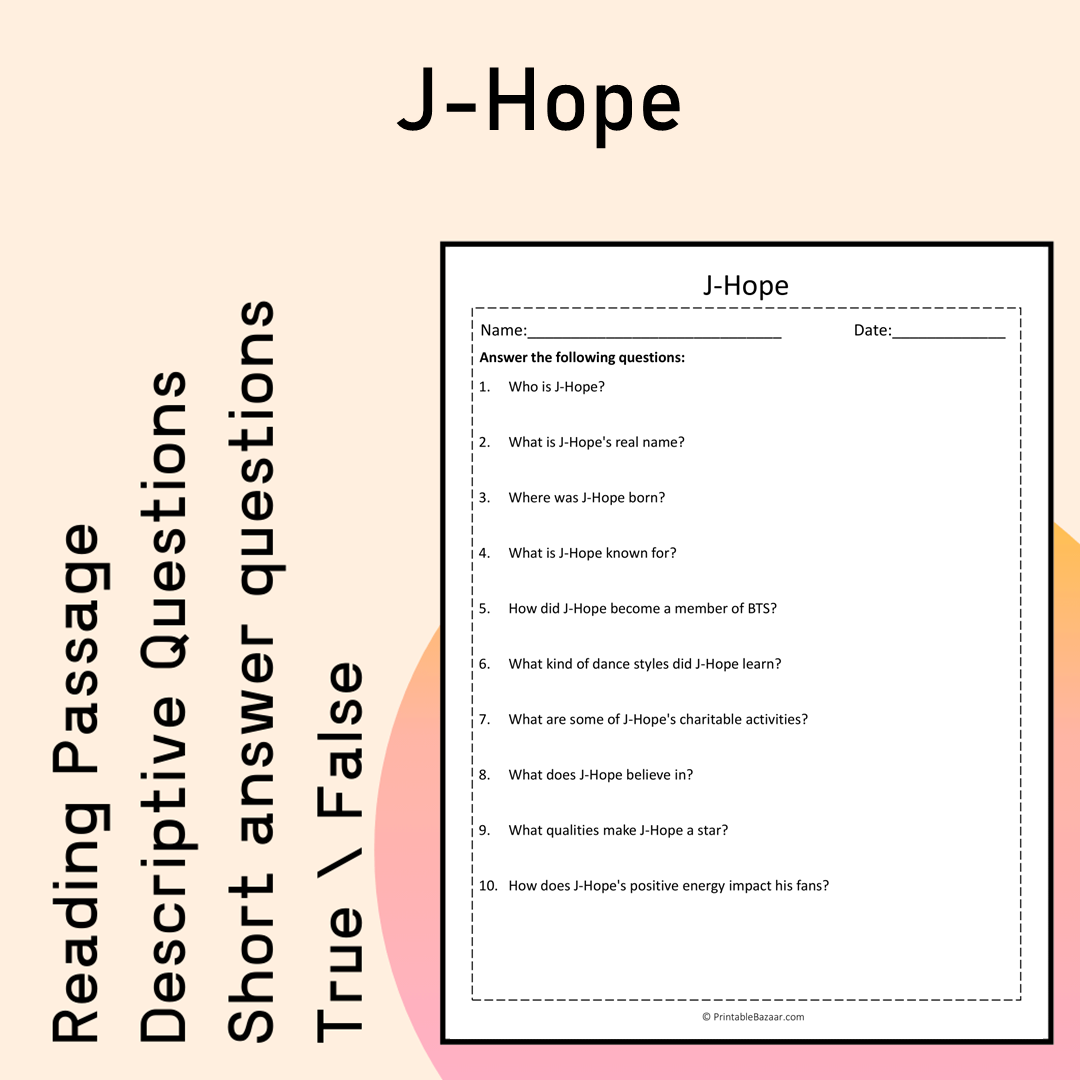 J-Hope | Reading Comprehension Passage Printable Activity