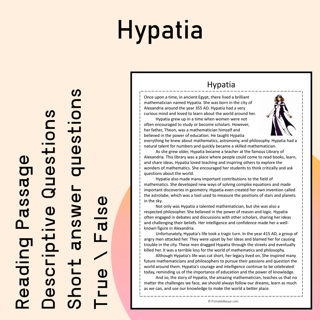 Hypatia | Reading Comprehension Passage Printable Activity