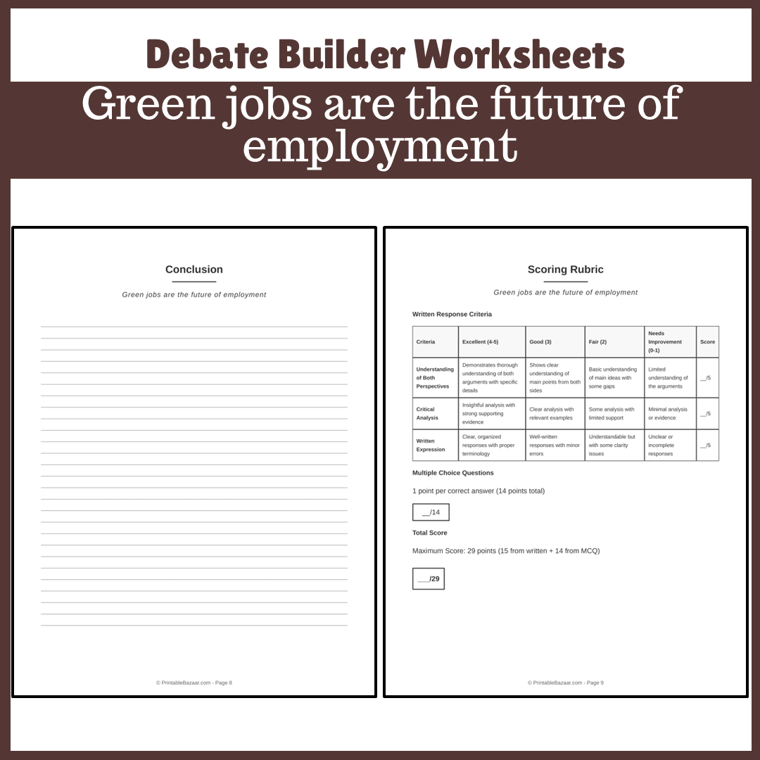 Green jobs are the future of employment | Favour and Against Worksheet Printable Activity