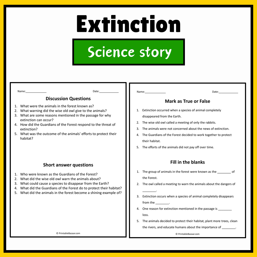 Extinction | Science Story Reading Comprehension Activity