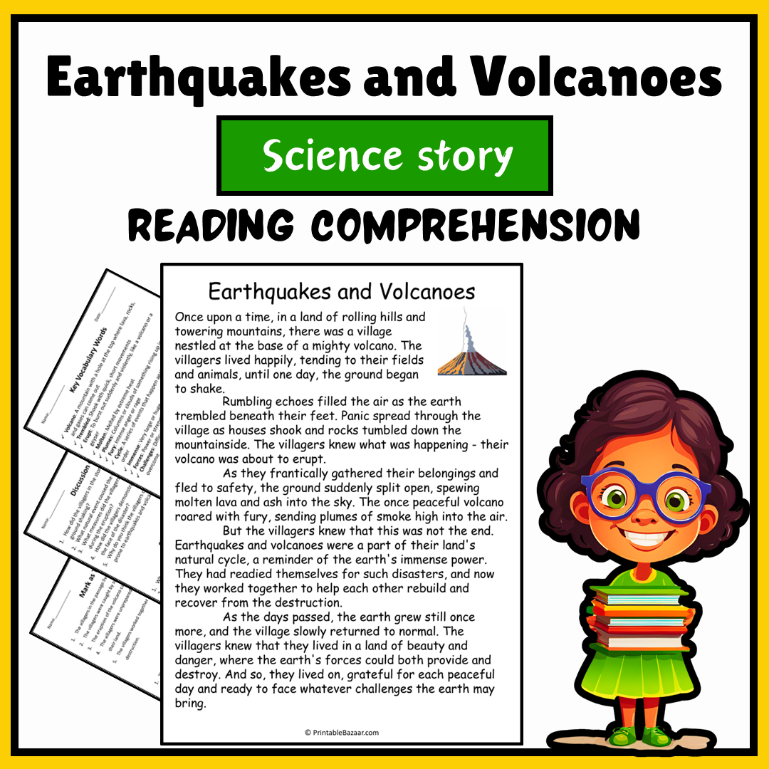 Earthquakes and Volcanoes | Science Story Reading Comprehension Activity