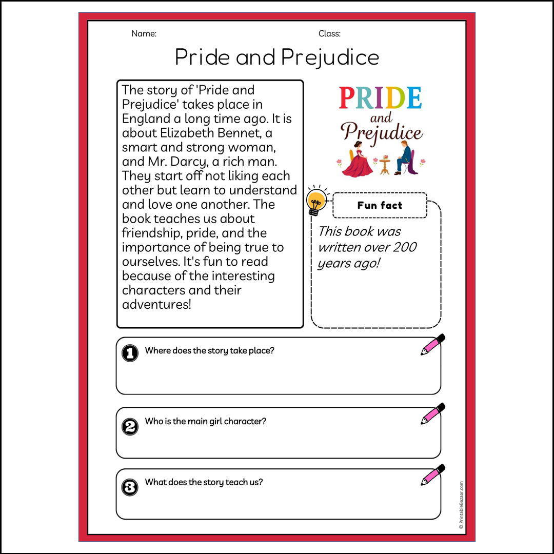 Pride and Prejudice | Reading Passage Comprehension Questions Writing Facts Worksheet