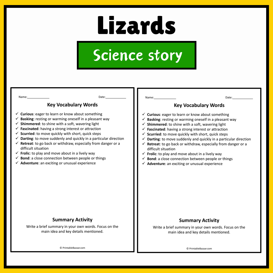 Lizards | Science Story Reading Comprehension Activity