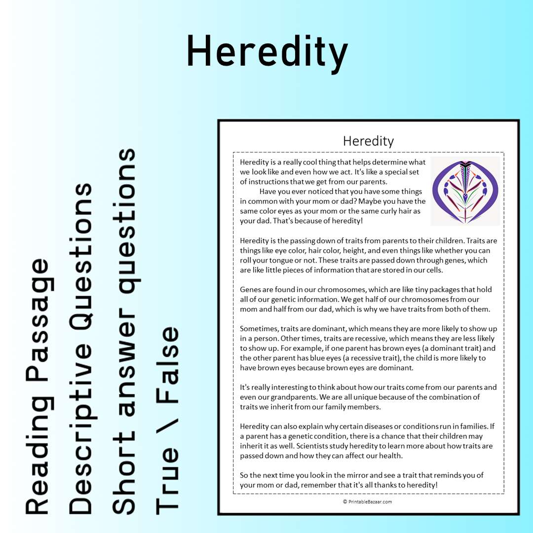 Heredity | Reading Comprehension Passage Printable Worksheet