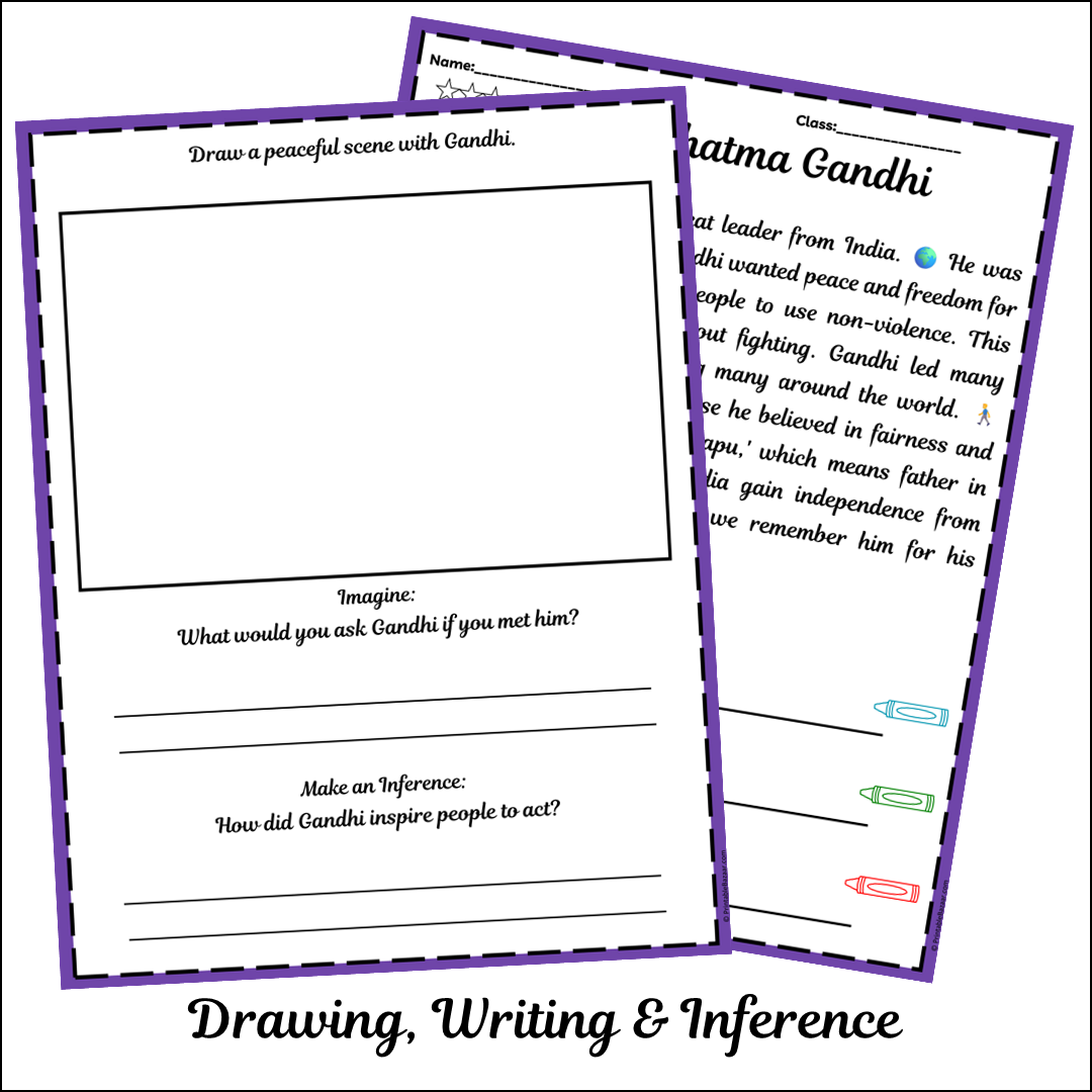 Mahatma Gandhi | Short Reading Comprehension Creative Worksheet