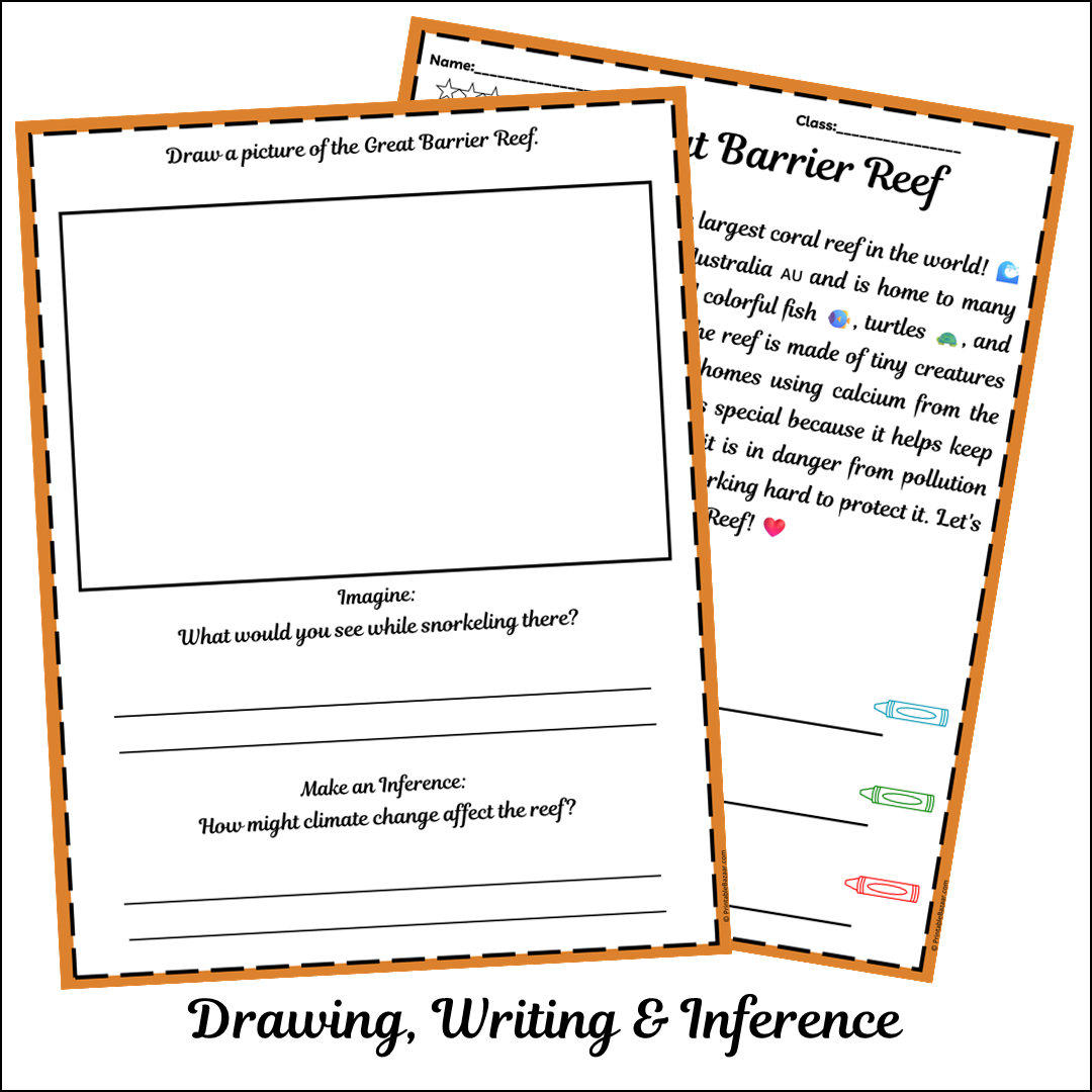 Great Barrier Reef | Short Reading Comprehension Creative Worksheet