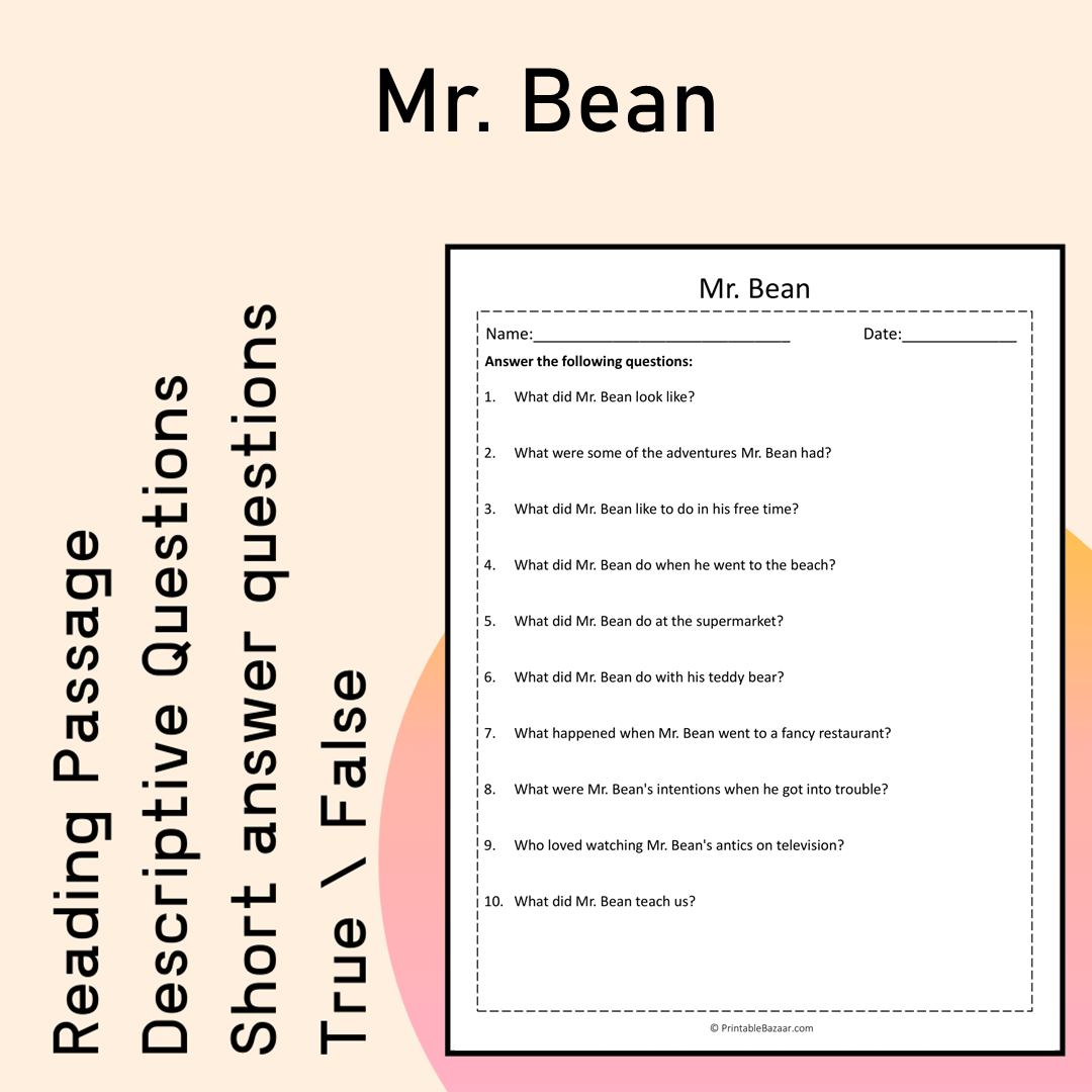 Mr. Bean | Reading Comprehension Passage Printable Activity